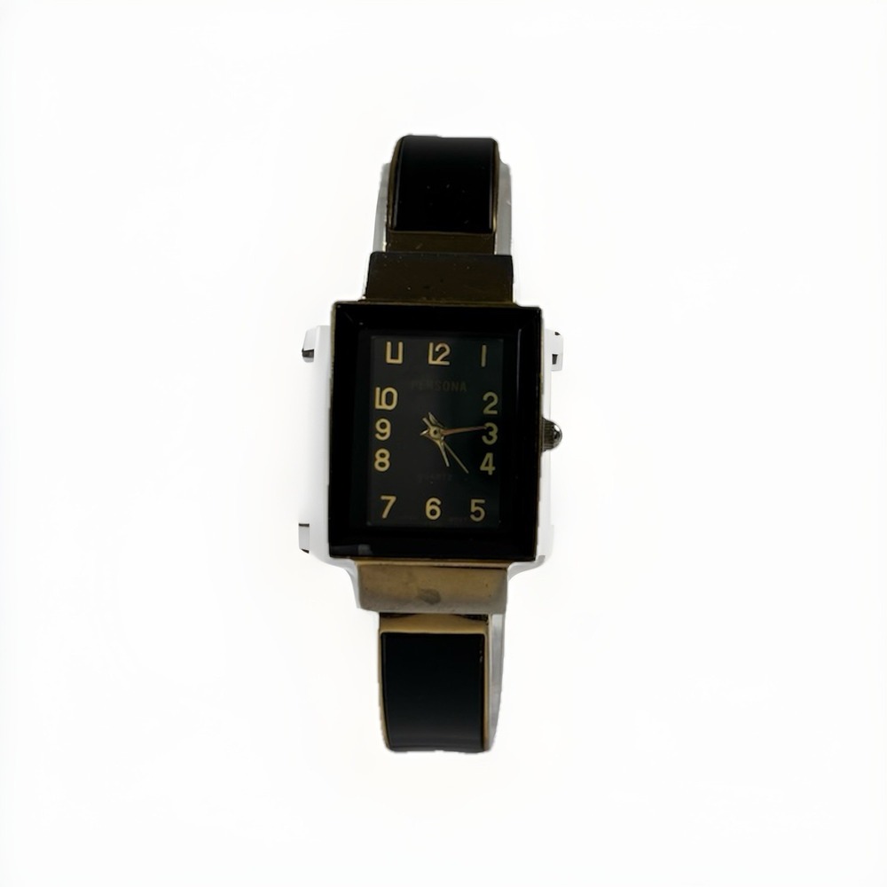 Retro GENEVA Ladies Bangle Designer Fashion Watch/ Black Dial Black & Gold Band